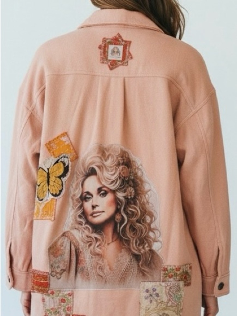 Dolly Parton Upcycled Dusty Rose Long Shacket Boho Western Jacket Size L - Picture 4 of 7